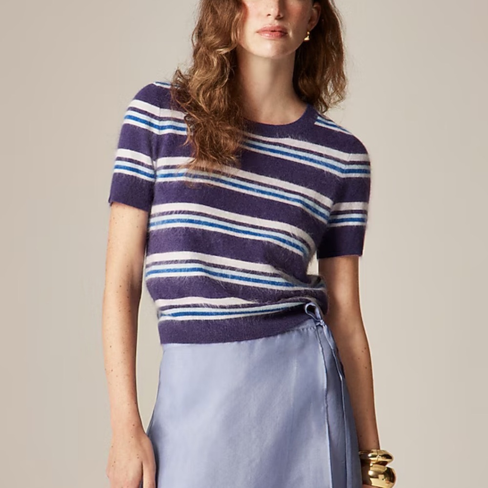 J. Crew brushed cashmere relaxed tee shirt in stripes